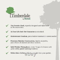 Abri de jardin et de stockage de bûches en bois Forest Timberdale 10x8 avec toit en pente, double porte sans fenêtre, gratuite.