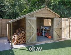 Abri en bois Forest Timberdale 10x8 avec logstore, toit en pignon, 2 fenêtres et double porte, livraison gratuite