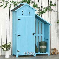 Armoire de jardin en bois grande pour patio, outils de rangement, étagère, support à bûches bleu