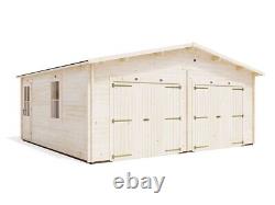 Atelier en bois avec double garage en cabane en rondins pour 2 voitures, hangar de stockage Deore 19,5 x 18