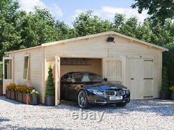 Atelier en bois avec double garage en cabane en rondins pour 2 voitures, hangar de stockage Deore 19,5 x 18