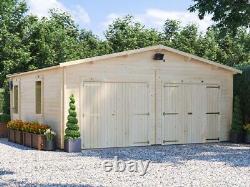 Atelier en bois avec double garage en cabane en rondins pour 2 voitures, hangar de stockage Deore 19,5 x 18