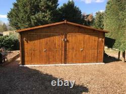 Atelier en bois avec double garage en cabane en rondins pour 2 voitures, hangar de stockage Deore 19,5 x 18