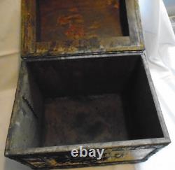 Boîte à charbon/bois en bois incrusté de laiton de 40cm avec scène de taverne pour le rangement de la cheminée