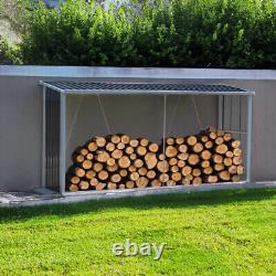 Grand Abri à bûches en bois pour l'extérieur en acier galvanisé pour le rangement du bois de chauffage de jardin