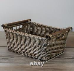 Grand panier de rangement ou à bûches en osier de saule rectangulaire de 50 cm avec poignées en bois