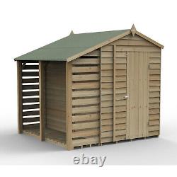 Hangar de jardin en bois 7×5 4Life à chevauchement de sommet avec appentis / rangement de bûches sans fenêtre