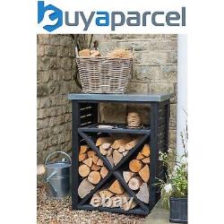 Jardin commercialisation Moreton Cross Wooden Log Wood Store Kindling Shelf Black Storage