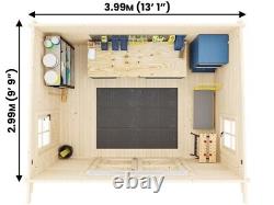 Kit de cabane en bois robuste pour atelier de jardin avec rangement EvilGenius 4m x 3m