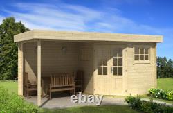 Modèle de maison de jardin à cinq coins Mosel-28 avec toit plat, espace de rangement de jardin en bois, cabane en bois.