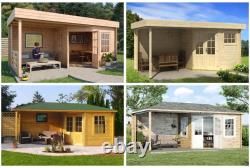 Modèle de maison de jardin à cinq coins Mosel-28 avec toit plat, espace de rangement de jardin en bois, cabane en bois.