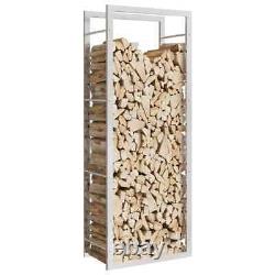 Porte-bûches en acier avec paniers de rangement en bois de différentes tailles pour intérieur et extérieur.