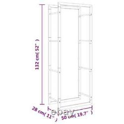 Porte-bûches en acier avec paniers de rangement en bois de différentes tailles pour intérieur et extérieur.