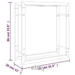 Porte-bûches en acier avec paniers de rangement en bois de différentes tailles pour intérieur et extérieur.