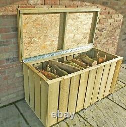 Rangement de bûches en bois, coffre de rangement pour bois de chauffage, boîte de stockage en bois, bûches sciées.