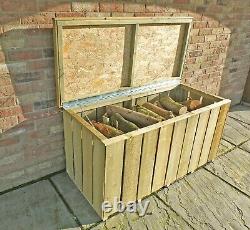 Rangement de bûches en bois, coffre de rangement pour bois de chauffage, boîte de stockage en bois, bûches sciées.