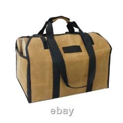 Sac de rangement en bois avec cadre en bois, sac en toile USA pour le transport de bois de chauffage.