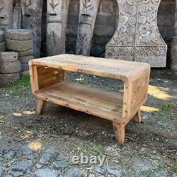 Table basse ronde petite en teck recyclé 0,8 m fabriquée à la main à Bali en bois