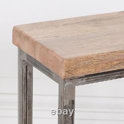 Table d'appoint en fer avec rangement à bûches et dessus en bois