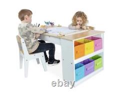 Table d'art en bois 2 en 1 pour enfants avec chevalet, chaises, rouleau de papier et bacs de rangement