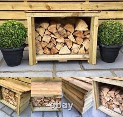 Unité de rangement pour bois de chauffage en bois à l'extérieur